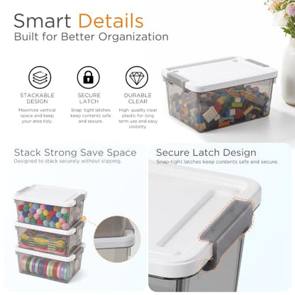 Citylife 10Packs 1.3Qt Small Storage Bins with Lids,Stackable Clear - color: Clear Grey, size: 1.3 QT(10 Pack)