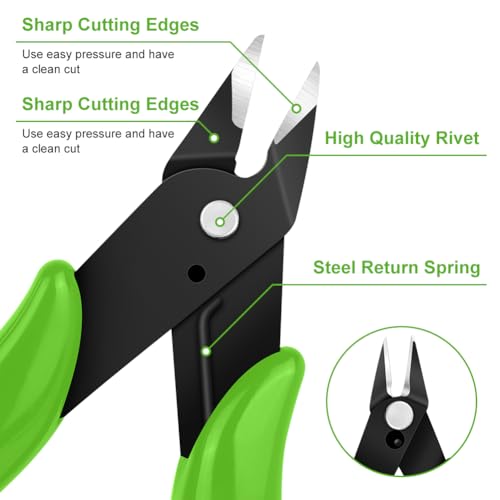Ainiv Wire Cutters, 1PCS Spring-loaded Side Cutters Flush Diagonal Cutters - color: Green Wire Cutter-1pcs, size: 1pcs