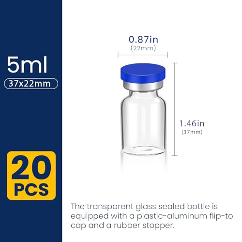 FURWEY 5ML Sterile Vials, Glass Empty Vials for Injection, 20 Pack - size: 5ML-20P