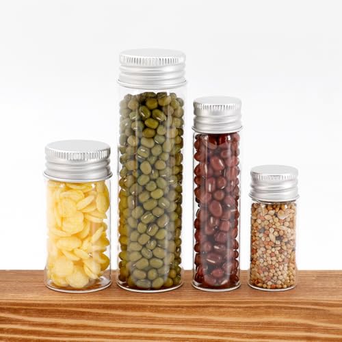 20 Pcs 50ml Glass Test Tubes with Lids, Clear Reusable Test Tube Mini Glass Bottle with Screw Cap, Flat Bottomed Storage Bottle Sample Containers for Flowers Bath Salt Party Wedding Favour - size: 50ml