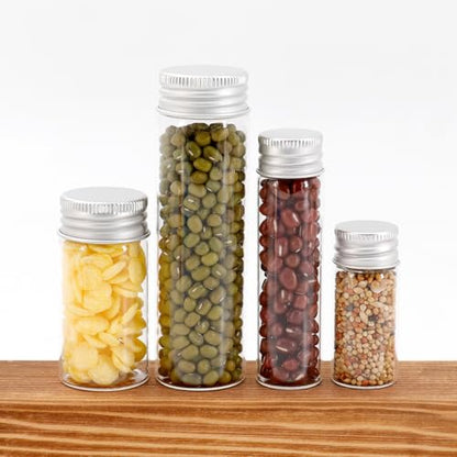 20 Pcs 50ml Glass Test Tubes with Lids, Clear Reusable Test Tube Mini Glass Bottle with Screw Cap, Flat Bottomed Storage Bottle Sample Containers for Flowers Bath Salt Party Wedding Favour - size: 50ml