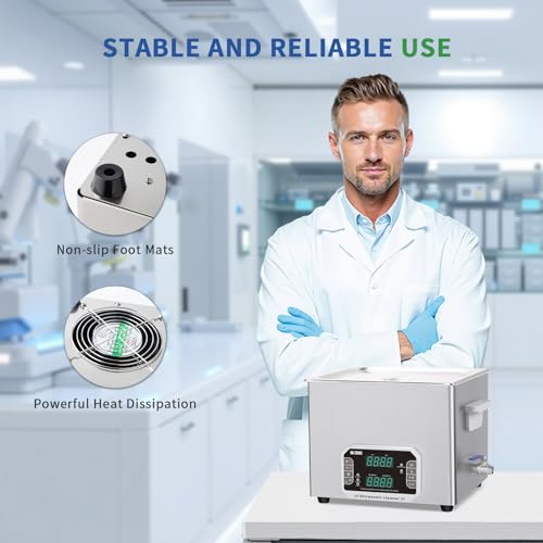 DK SONIC Professional Ultrasonic Cleaner 15L, 360W Heavy-Duty Sonic Cleaner with Timer,Heater&Touch Control, Multi-Application for Motorcycle Engines, Carburetors, Chains (Include Basket) - size: 15L