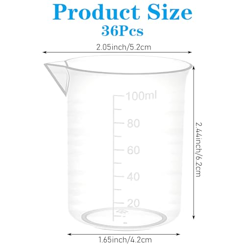 36 Pcs 3.4 Oz Transparent Lab Measuring Cup, Plastic Graduated Beaker for Science, Kitchen, School & Industrial Liquid Measuring