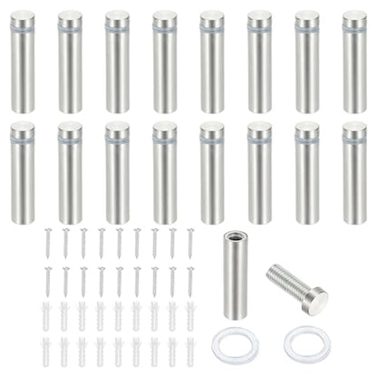 PATIKIL 1/2x1.6" Standoff Screws, 16 Pack Stainless Steel Stand Off Wall Mounts Wall Sign Mounting Hardware Advertising Standoff Nail for Hanging Acrylic Signs Picture Frame, Silver - size: 1/2x1.6"