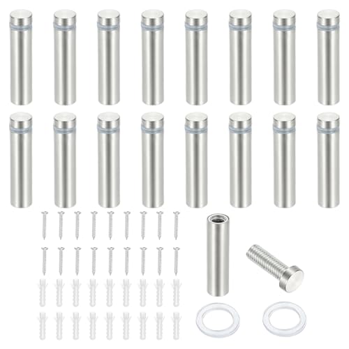 PATIKIL 1/2x1.6" Standoff Screws, 16 Pack Stainless Steel Stand Off Wall Mounts Wall Sign Mounting Hardware Advertising Standoff Nail for Hanging Acrylic Signs Picture Frame, Silver - size: 1/2x1.6"