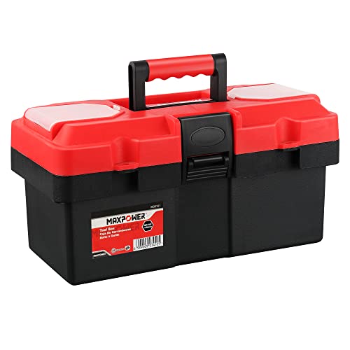 MAXPOWER Small Tool Box, 14-inch Plastic Tool Boxes with Handle - color: Red, size: 14”