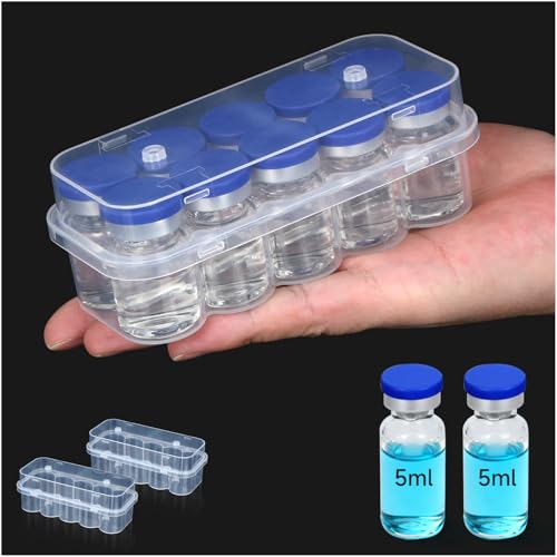 2 Pack Peptide Case for Fridge 10-Slot, 5ml Vial Storage Case for Refrigerator, Insulin Cooler Travel Case TSA Approved, 5ml Peptide Vial Storage Holder for Insulin, GLP-1, Peptides -DawnBox- Clear.