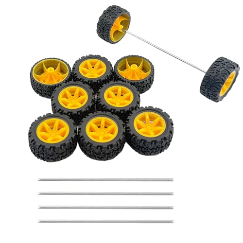 10PCS Toy Car Wheel Rubber Wheel with 5PCS Round Rod Shaft Axles for RC Car Truck Robot DIY Model Toy Parts (2x39mm Yellow) - style: 2x39mm Yellow