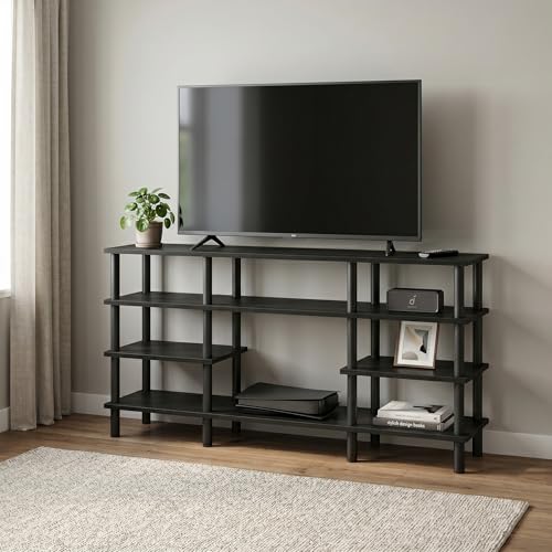 Furinno Turn-N-Tube 4-Tier Multipurpose Wide Shelf TV Stand, Espresso/Black - color: Espresso/Black, style: 4 Tiers, 55 Inch