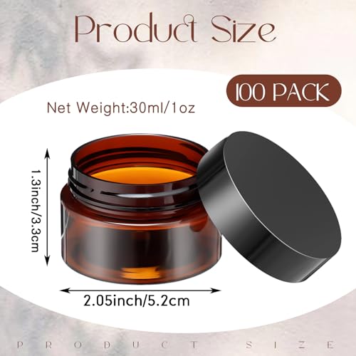 SATINIOR 100 Pcs Plastic Jars with Lids Small Containers Lids Wide Mouth Small Plastic Containers for Lotion Cream Rhinestones Body Butters Travel Storage(1 oz,Amber) - color: Amber, size: 1 oz