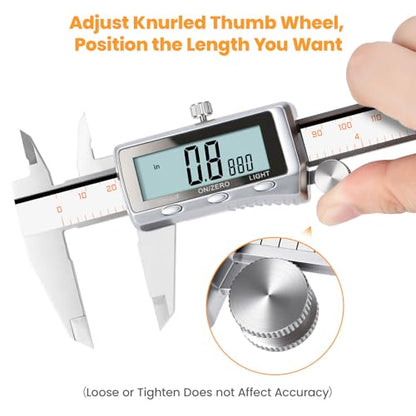 HARDELL Digital Caliper 8 Inch, Rechargeable All Metal W/Backlight Screen - size: 8 Inch