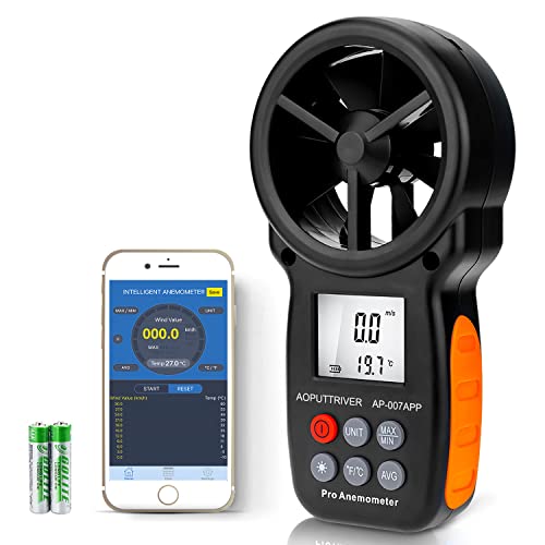 Anemometer Bluetooth with APP Handheld CFM Air Flow Meter up to 67.1 mph - color: AP-007-APP Bluetooth