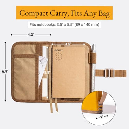 LOCHBY® Mini Field Journal | Water Resistant Waxed Canvas | Pen Loop | Included Tomoe River Notebook | Perfect for Travel, Art, Bullet Journal - color: Mustard, size: Pocket-size Hook
