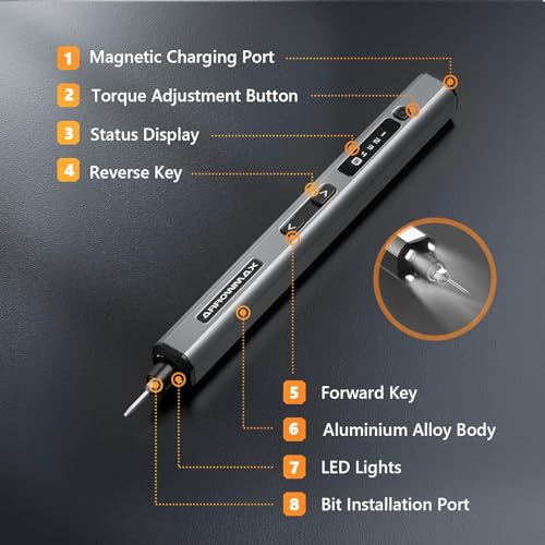 AM ARROWMAX Precison Electric Screwdriver, 74 in 1 Mini Power Screwdriver Set w/ 70 Magnetic Bits, 5 Torque Modes, Red Dot, IF Winning Design, Rechargeable Small Cordless Screwdriver for Phone, DIY