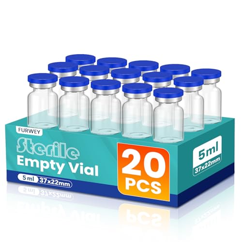 FURWEY 5ML Sterile Vials, Glass Empty Vials for Injection, 20 Pack - size: 5ML-20P