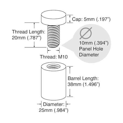 OUTWATER Sign Standoff 1" Diameter x 1-1/2" Barrel Length Black Aluminum Eco Series Easy Fasten Standoff Pack of 8 - size: 8 Piece Pack