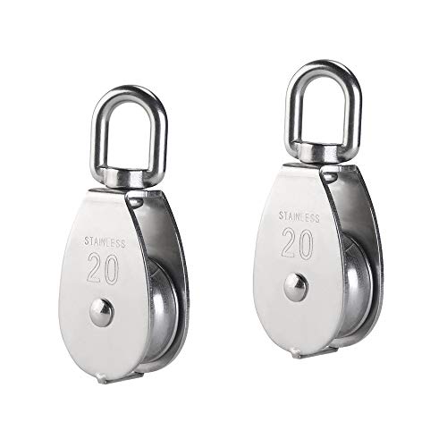 YAMASO,2Pcs 304 Stainless Steel M20 Silver Single Pulley Block Wire Rope Hanging Wire Towing Wheel - size: M20-2pcs
