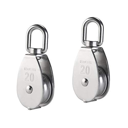 YAMASO,2Pcs 304 Stainless Steel M20 Silver Single Pulley Block Wire Rope Hanging Wire Towing Wheel - size: M20-2pcs