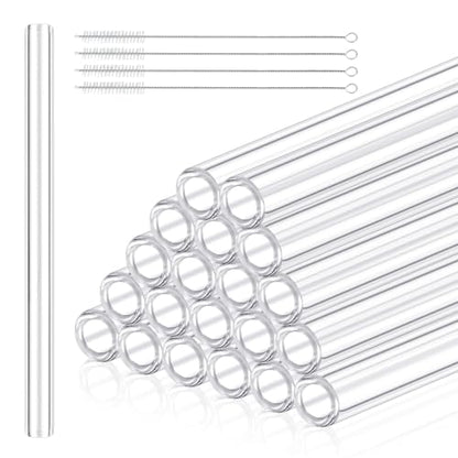20 Pieces 8 Inches Long Clear Glass Tubes for Art DIY Laboratory, 12mm OD 8mm ID 2mm Thick Wall Glass Borosilicate Blowing Tubing with 5 Cleaning Brush