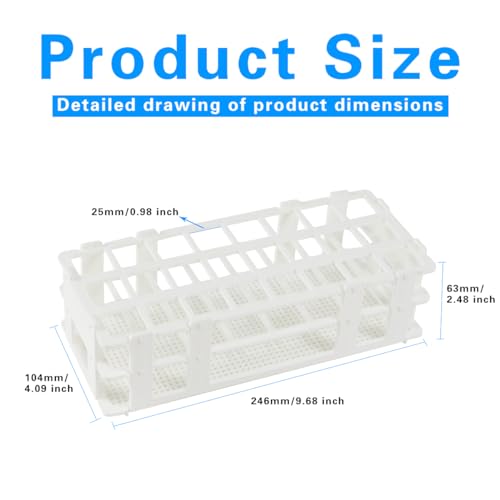 BIPEE Plastic Test Tube Rack, 24 Holes，Test Tube Holder for 25 mm Test Tubes, White Vial Holder, Detachable Test Tube Holder Rack (1pcs，24 Holes） - size: 24 hold