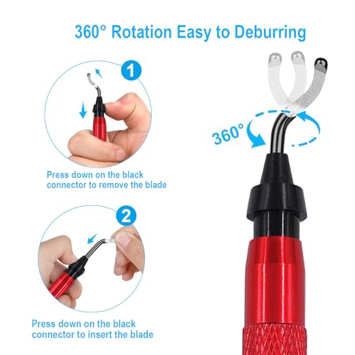 Premium Deburring Tool with 15 Pcs High Speed Steel Swivel Blades, Deburring Tool for Metal, Resin, PVC Pipes, Plastic, Aluminum, Copper, Wood, 3D Printing Burr Removal Reamer Tool Red