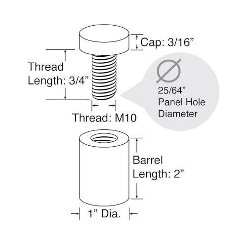 OUTWATER Sign Standoff 1" Diameter x 2" Barrel Length Black Aluminum Eco Series Easy Fasten Standoff Pack of 8 - size: 8 Piece Pack