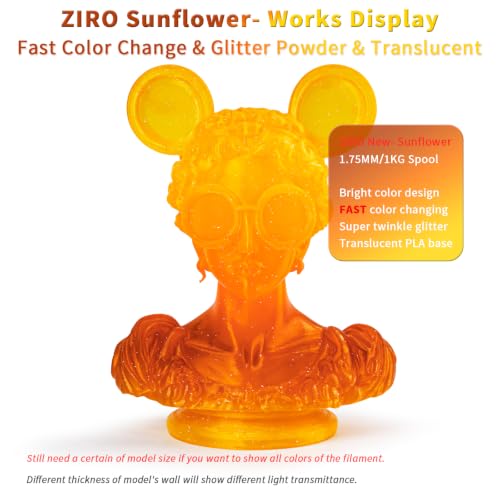 ZIRO 3D Printer Filament, Fast Color Change Twinkle Effect 1KG, Sunflower - color: Sunflower