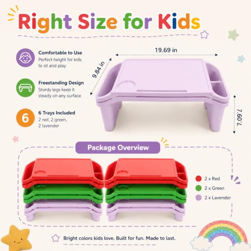 6-Pack Lap Desks for Kids, Lightweight Stackable Lap Trays with Cup Holder & Phone Slot, 33lbs Load Capacity Kids Lap Desk Tray for Writing Eating Reading on Bed Couch, Home School, 19.7x9.8x7.1 - color: Red+green+purple