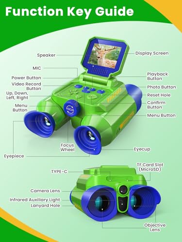 Acoath Binoculars for Kids with Night Vision Camera, Kids Telescope, 10X Optical Zoom, Magic Adventures Telescope Toys Gifts for Age 3, 4, 5, 6, 7, 8, 9, 10+ Years Old Boys Girls - color: Green