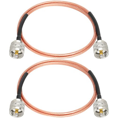 MOOKEERF RG316 CB Coax Cable 4ft,2 Pack UHF PL259 Male to Male CB Antenna Cable 50 Ohm for HAM Radio,Antenna Analyzer,Dummy Load,SWR Meter - size: 4FT