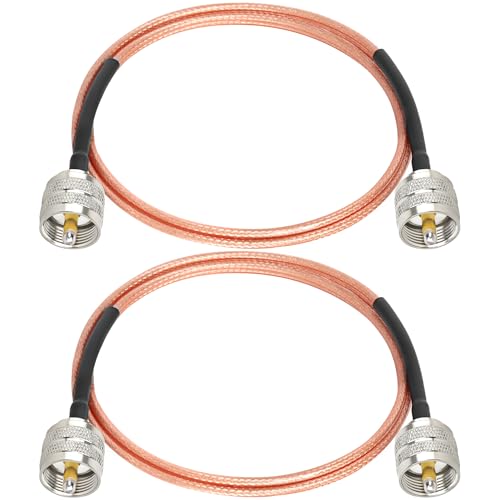 MOOKEERF RG316 CB Coax Cable 4ft,2 Pack UHF PL259 Male to Male CB Antenna Cable 50 Ohm for HAM Radio,Antenna Analyzer,Dummy Load,SWR Meter - size: 4FT