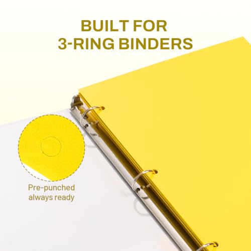 SUNEE Folders with Pockets 3 Hole Punched(50 Pack, Yellow), 2 Pocket Folders Fit Letter Size Paper, Paper File Folder for School Office Home Business - color: Yellow