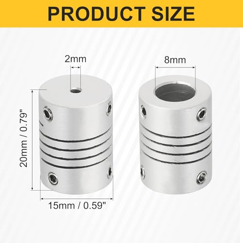 uxcell 4Pcs Flexible Couplings 2mm to 8mm Aluminum Alloy Joint Connector - size: 2mm to 8mm, style: D15 x L20mm