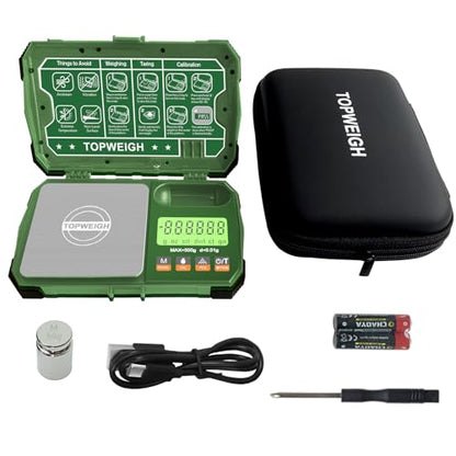 Pocket Scale w/Zipper Case,500g x 0.01g,Dual Powered Small Scale - color: Army Green