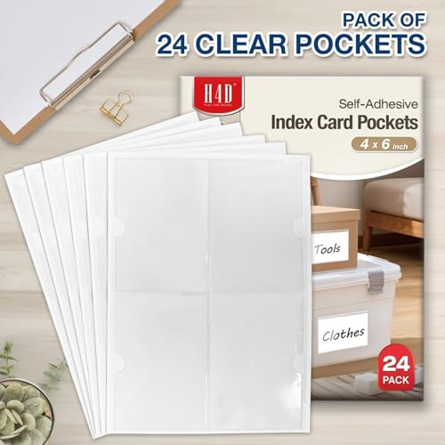 H4D 24 Pack labels for Storage Bins, 4" x 6" Plastic Clear Adhesive Pockets - size: 4" x 6", style: 24 Pack
