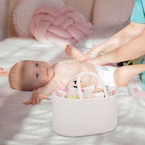 COMSE Baby Diaper Caddy Organizer with Handles, Cotton Rope, White - color: White, size: Regular