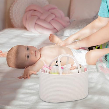 COMSE Baby Diaper Caddy Organizer with Handles, Cotton Rope, White - color: White, size: Regular