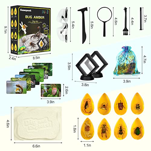 Bigger Amber Dig Kit-8 Artificial Insect Resin, Excavate Unique Insect Specimens, STEM Excavation Bugs Toys Science Kit for Kids,Educational Gifts Party Favors for Girls & Boys Age 6-8-12-14