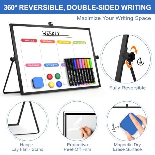 Dry Erase White Board with Stand, 16"x12" Double-Sided Magnetic Whiteboard - color: Black