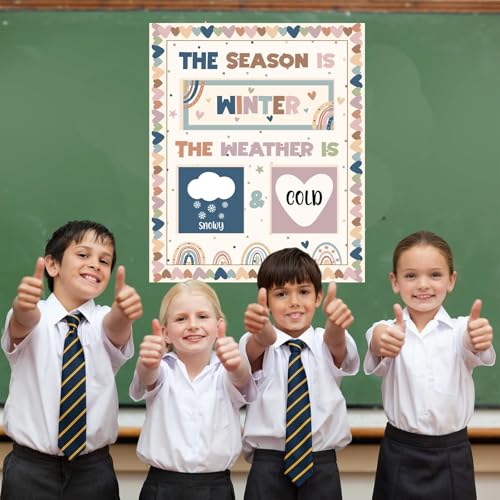 Boho Season and Weather Calendar Bulletin Board Season Calendar Posters with Weather Cards Hook and Loop Dots for Classroom Bulletin Board Wall Decor Preschool Kindergarten Student Teacher Supplies - style: Boho