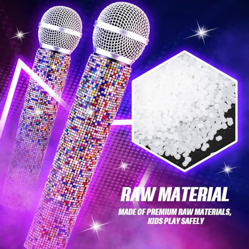 Sanwuta Fake Microphone Prop, Sparkly Bling Rhinestones Mic, Colorful - color: Colorful