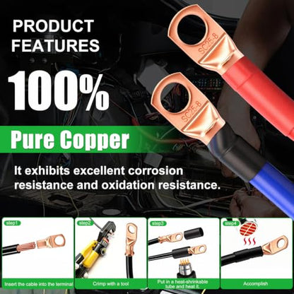 Twidec/30PCS AWG 4 Copper Wire Lugs Battery Cable Ends SC25-8,Ring Terminals Connectors,Copper Ring Terminals,Battery Terminals Connectors Kits with Heat Shrink - color: 30PCS
