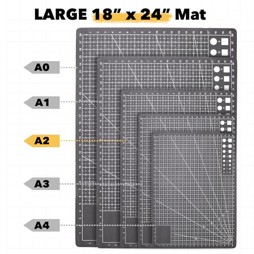Mandala Crafts Self-Healing Black Gray 18" x 24" A2 Cutting Mat for Sewing - color: Black, size: 18 x 24 Inches Mat