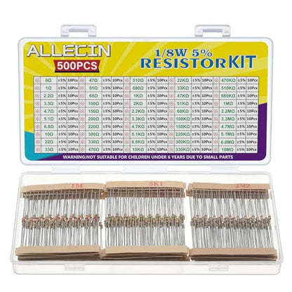 50 Values 1/8W Resistor Kit from 1 Ohm to 1M Ohm 1/8 Watt 5% Carbon Film Resistors Assortment - size: 1/8W