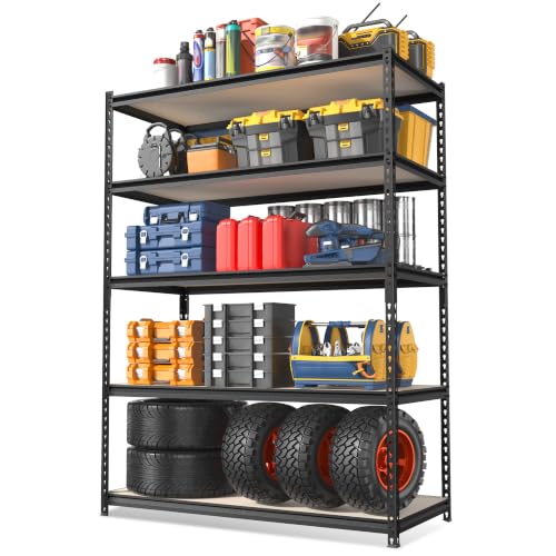 WORKPRO 5-Tier Adjustable Metal Shelving, 2500‑LBS Load, 48”W x 72”H x 24”D - size: 48”W x 72”H x 24”D Particle Board