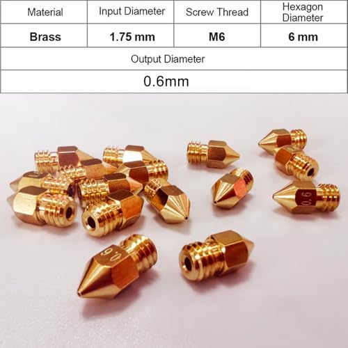 16PCS 0.6mm MK8 Brass Nozzles, 3D Printer Extruder Nozzle Compatible with Creality Ender 3 V2/Ender 3 Pro/Ender 5/CR-10 CR-10S, Makerbot Anet A8 3D Printing Replacement Parts - style: 16Pcs Ender 3 Nozzles 0.6mm