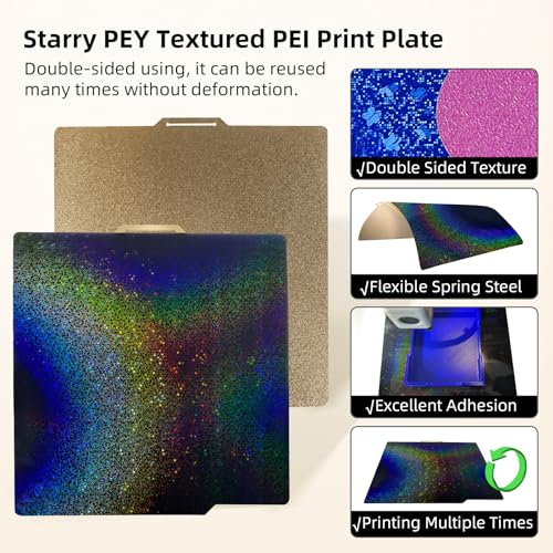 IdeaFormer-3D Rainbow PEY+Textured PEI Build Plate for Bambu Lab X2D/X1C/X1/X1E/A1/P1S/P1P/P2S, Double Sided PEY PEI Spring Steel Sheet 257x257mm for Bambulab 3D Printers