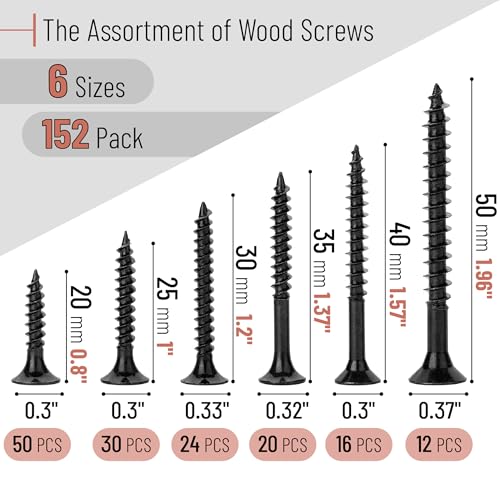 Mr. Pen- Wood Screws Assortment Kit, 152 pcs, Black, Phillips Tips - color: Black, size: 152 pcs
