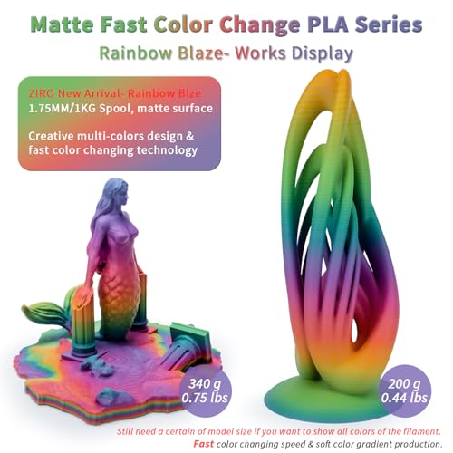 ZIRO 3D Printer Filament PLA, Fast Color Change Matte, 1KG Rainbow Blaze - color: Rainbow Blaze(matte)