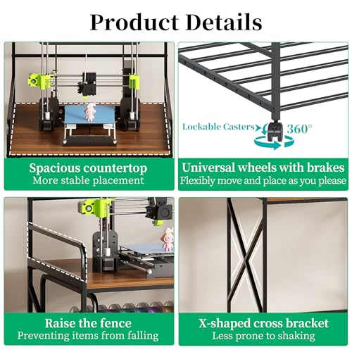 Large 3D Printer Stand with Filament Storage & Rolling Printer Cart